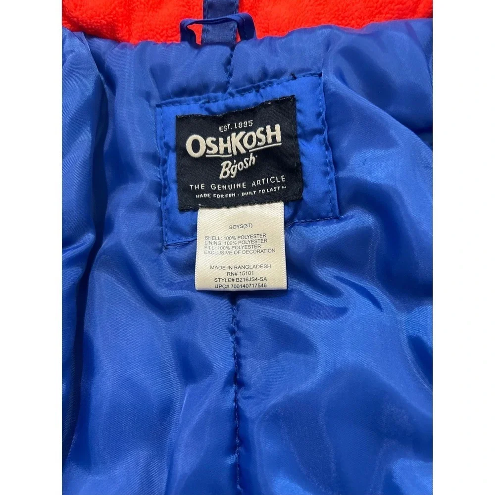 OshKosh B'gosh‎ Boys Blue Orange Winter Puffer Jacket Warm Coat 3T